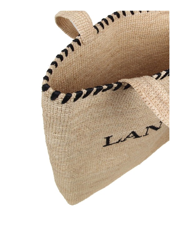 Shop Lanvin Tote Bag In Raffia With Embroidery In Neutrals