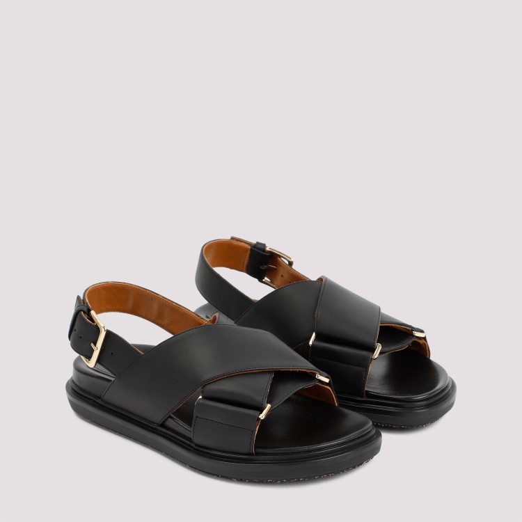 Shop Marni Black Calf Leather Fussbett Criscross Sandal