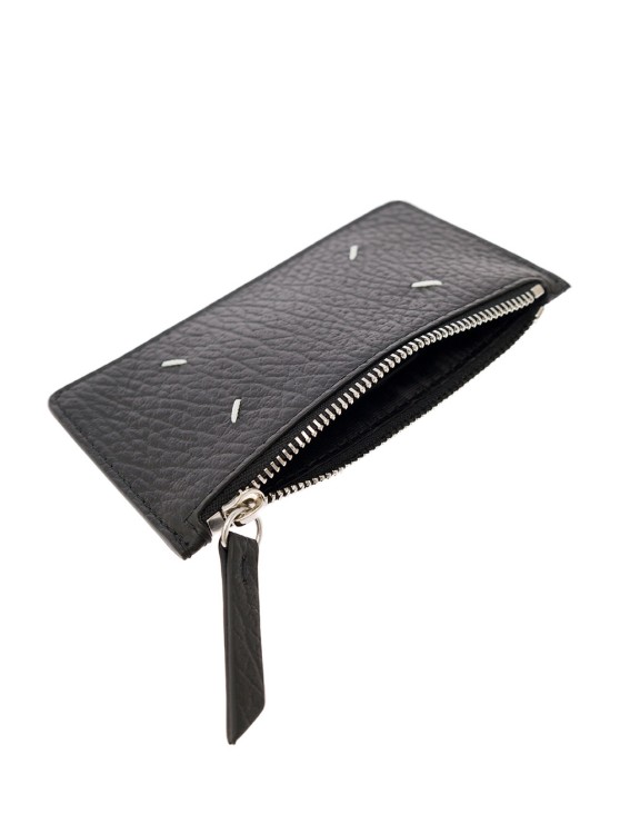 Shop Maison Margiela Black Card-holder With Four Signature Stitching In Grainy Leather