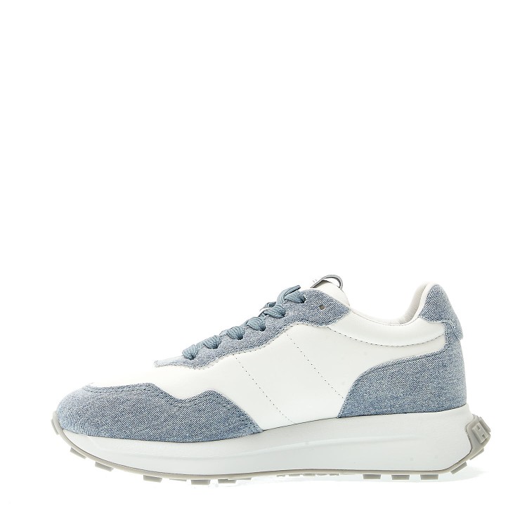 Shop Hogan Running H641 Denim Fabric And Leather In White