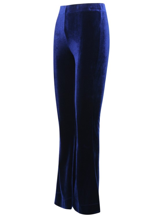 Shop Ganni Flared Blue Velvet Jersey Pants In Black