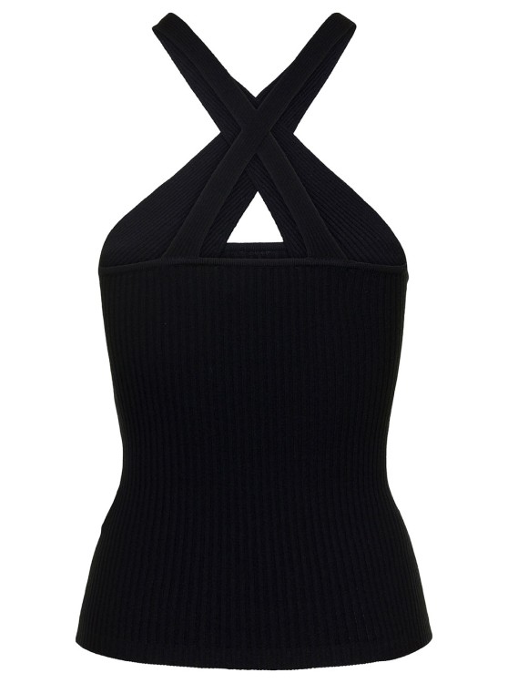 Shop Msgm Black Ribbed Knit Crossover-strap Top In Viscose Blend