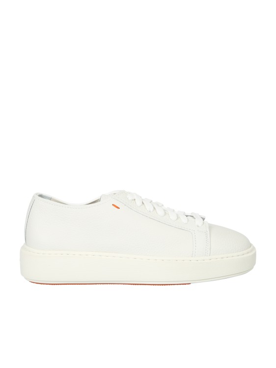 Shop Santoni White Leather Sneakers