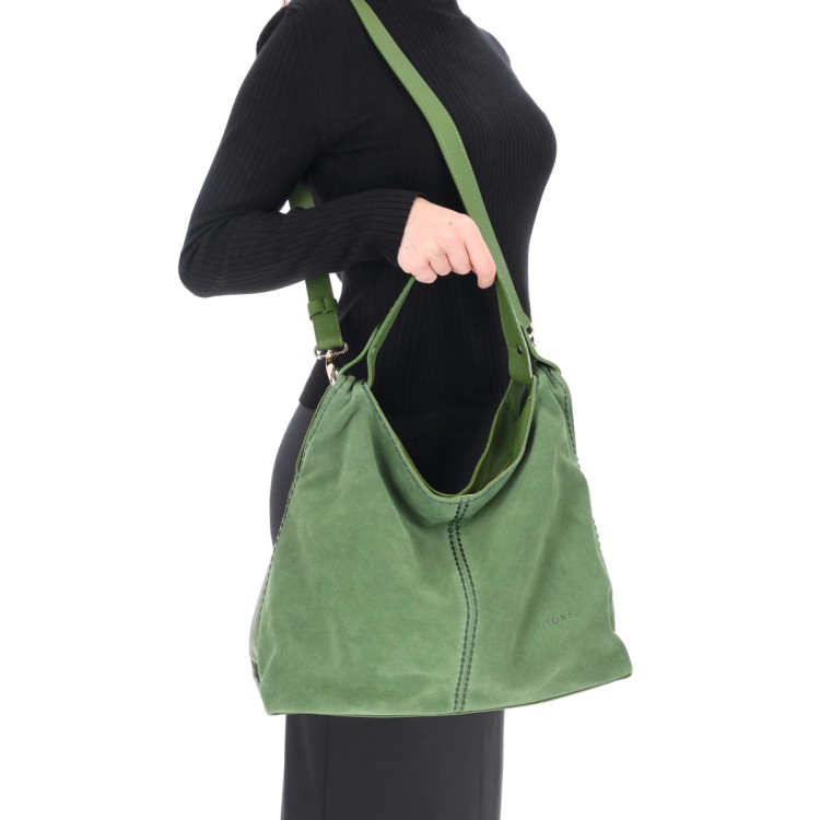 Shop Plinio Visona' Green Suede Leather Bag