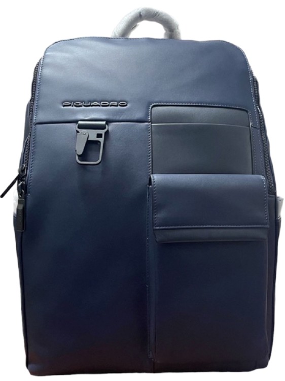 Piquadro Blue Leather Backpack With Rfid Protection