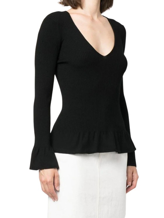 Shop Twinset Soft Viscose Fabric Sweater With Ruffles In Black
