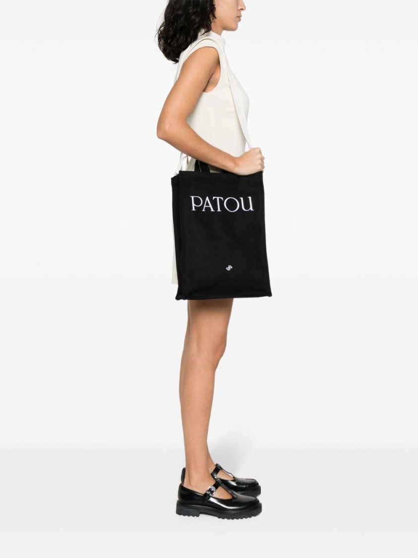 Shop Patou Black/white Shoulder Bag With Logo