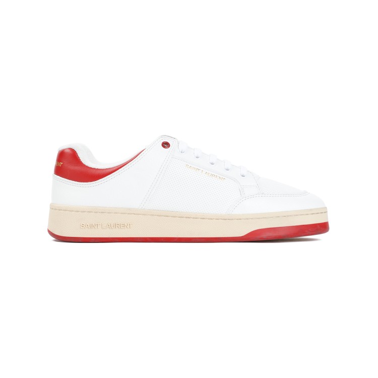 Shop Saint Laurent Sl61 White Red Calf Leather Sneakers