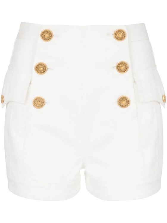 Shop Balmain White 6-button Denim Shorts