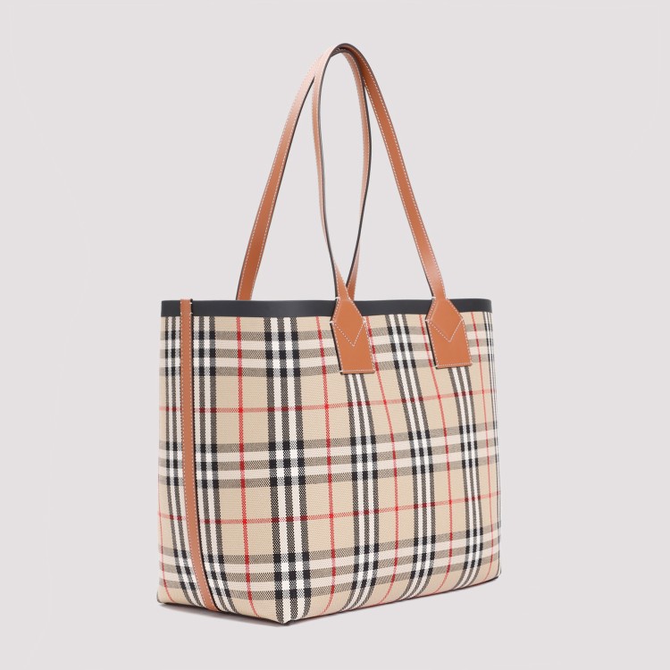 Shop Burberry Beige Archive Check London Tote In Neutrals