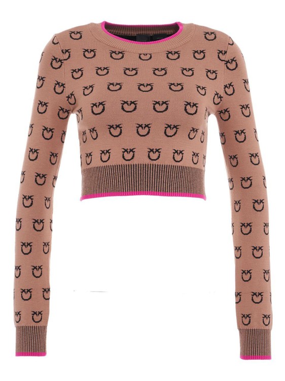 Pinko Pullover Online Shop - Womens Cropped Monogram Jacquard Brown/Beige