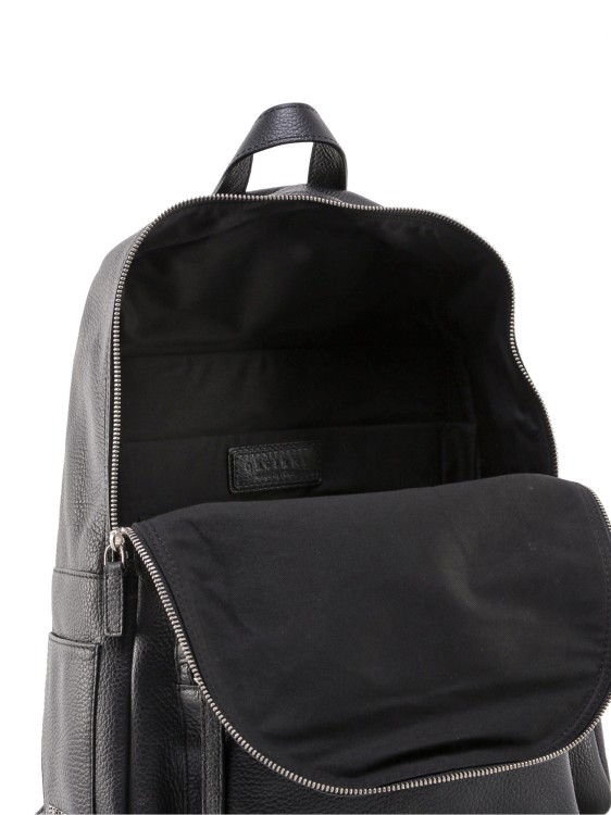 Shop Orciani Leather Backpack With Metal Logo Patch In Black