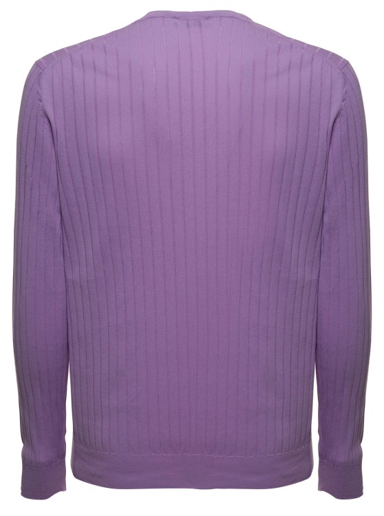 Shop Gaudenzi Long-sleeved Lilac Ribbed Cotton Sweater In Purple