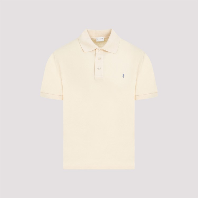 Shop Saint Laurent Light Yellow Cotton Logo Polo T-shirt
