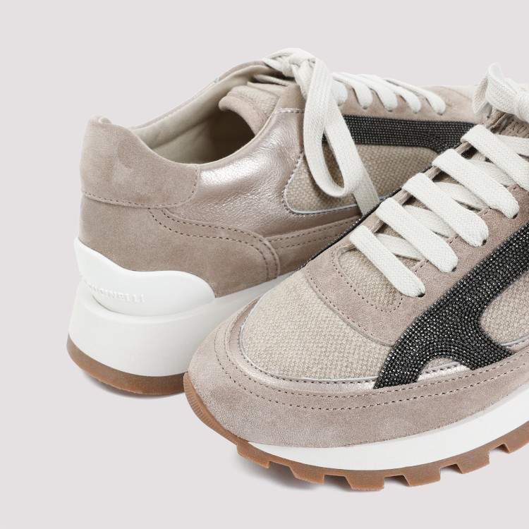 Shop Brunello Cucinelli Beige Suede Leather Sneakers In Grey