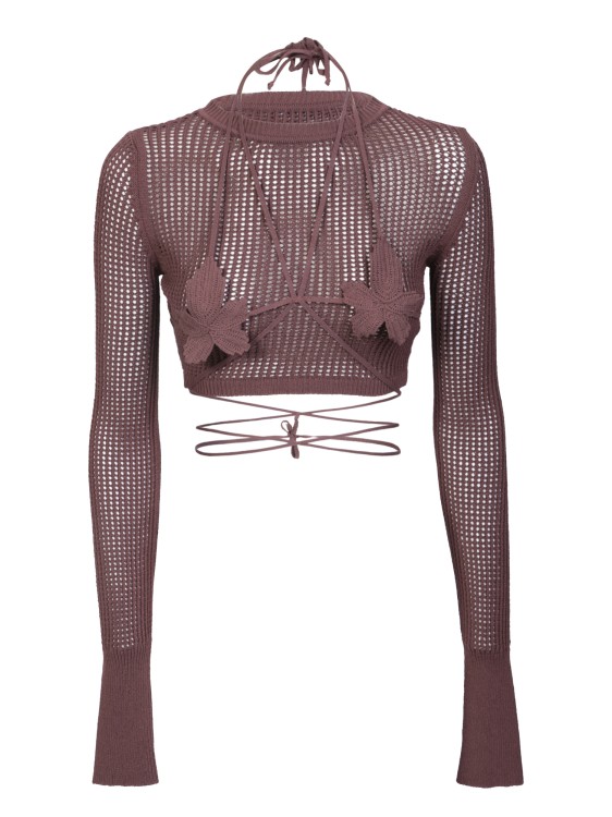 Shop Andreädamo Brown Crop-top With Cut-out Details