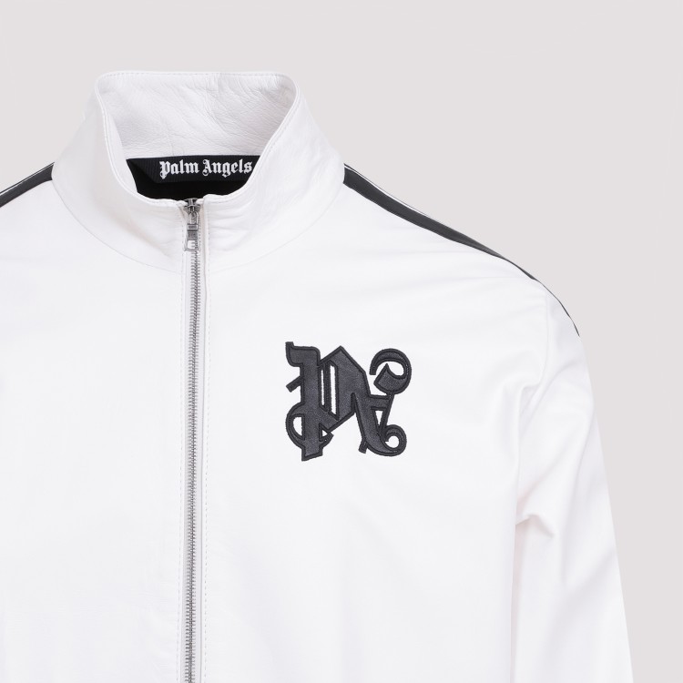 Palm Angels Monogram Off White Leather Jacket In White