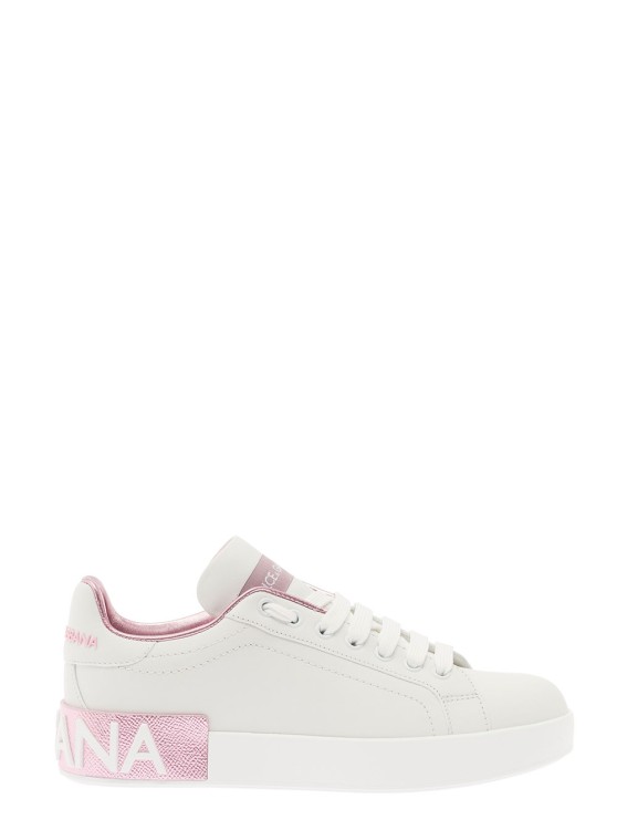 Shop Dolce & Gabbana Portofino' White And Pink Low Top Sneakers