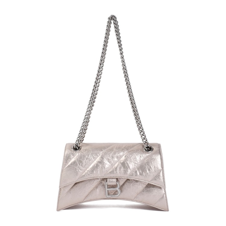 Shop Balenciaga Crush Chain Stone Beige Leather Handbag In White