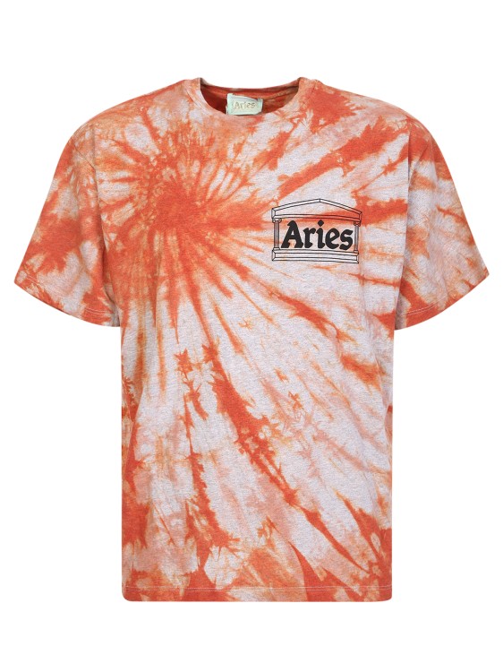 Aries Temple Logo-print Tie-dyed Cotton T-shirt In Orange