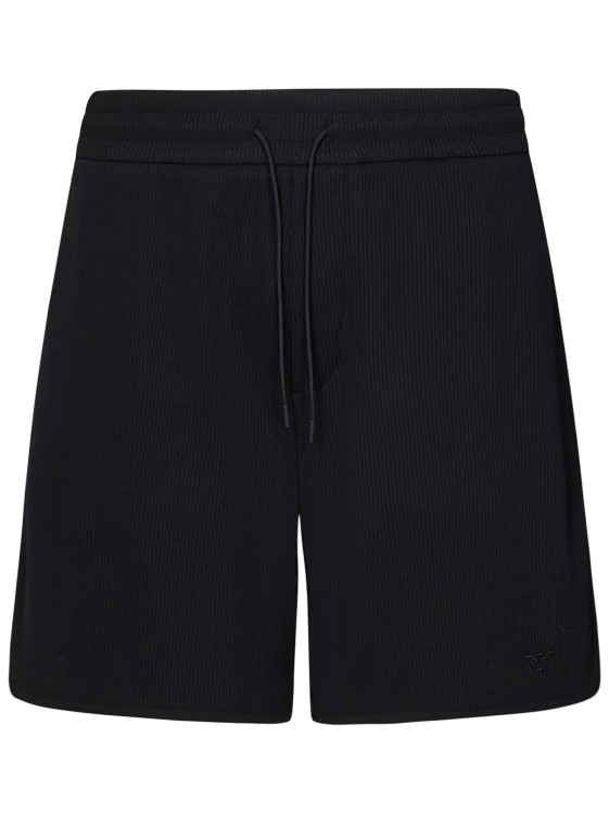 Shop Emporio Armani Black Shorts In Ribbed Stretch Cotton Blend
