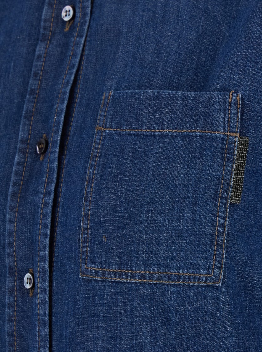 Brunello Cucinelli Blue Long Sleeve Shirt With Patch Pocket In Denim Woman In Blue