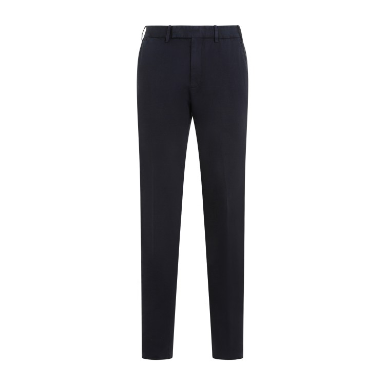 Shop Zegna Summer Chino Navy Blue Cotton Pants In Black