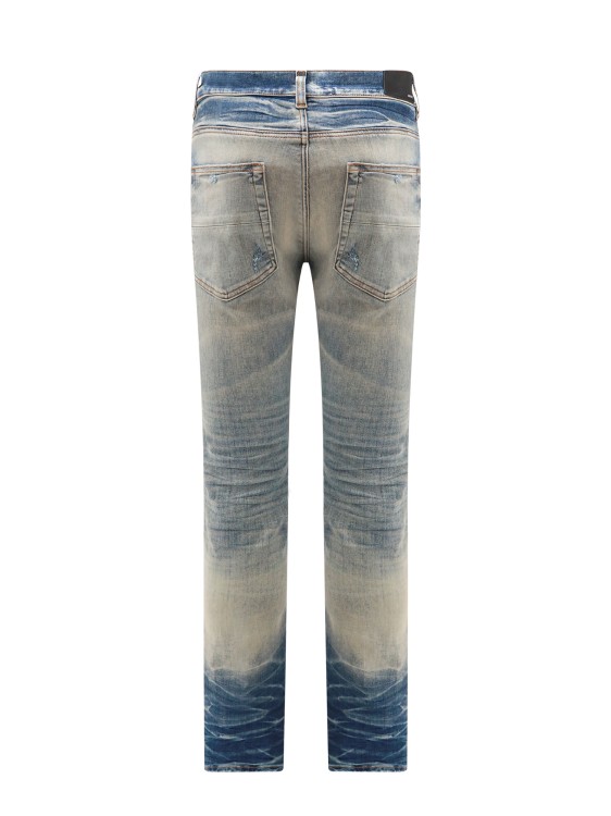 Shop Amiri Stretch Cotton Jeans With Back Logo Patch In Blue
