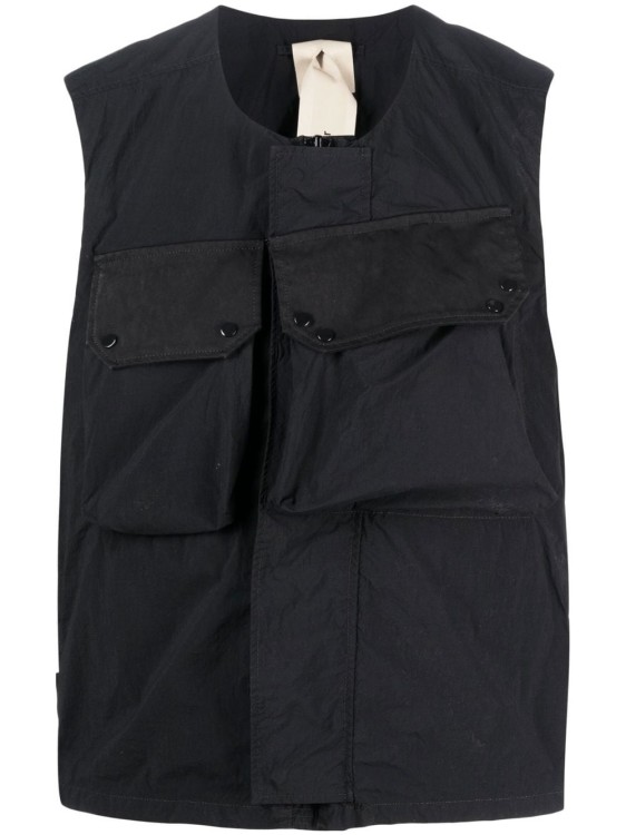 Shop Ten C Flap-pocket Gilet Vest In Black Technical Fabric