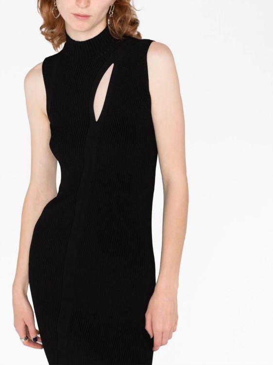 Shop Versace Black Slashed Turtleneck Midi Dress