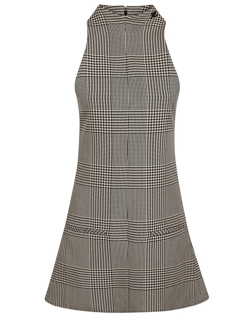 Courrèges Sleeveless High Neckline Checkered A-line Dress In Grey