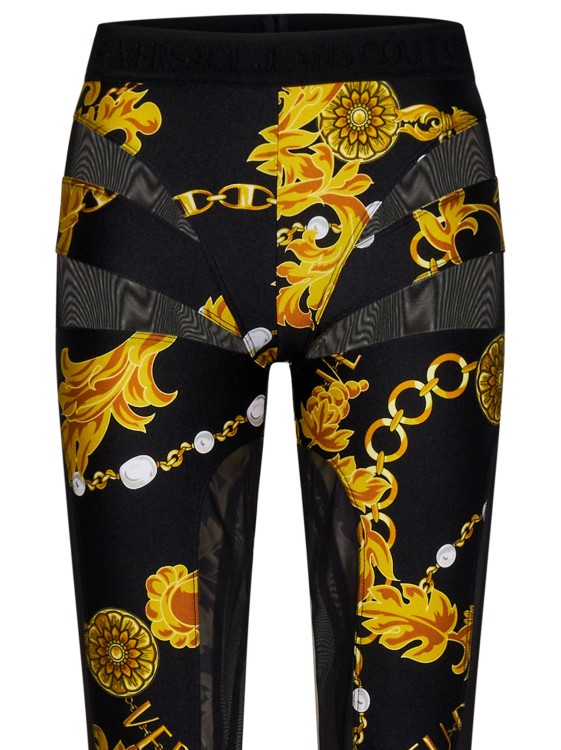 Black Leggings With All-Over Chain Print by Versace Jeans Couture