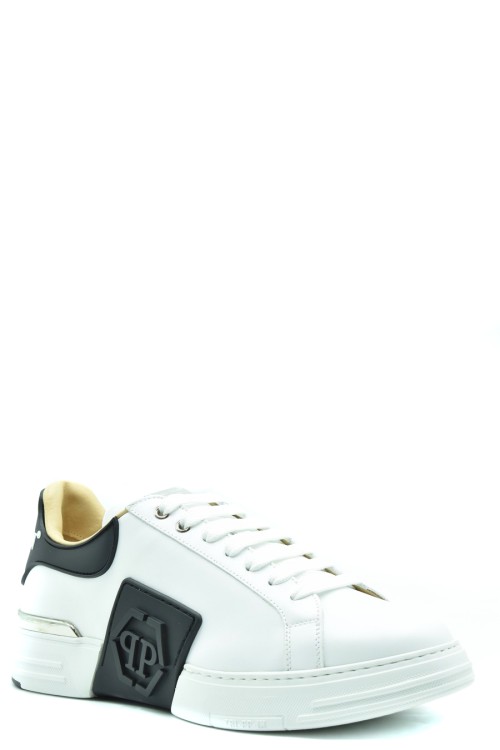 Shop Philipp Plein White Leather Sneakers Wiht Embossed Logo
