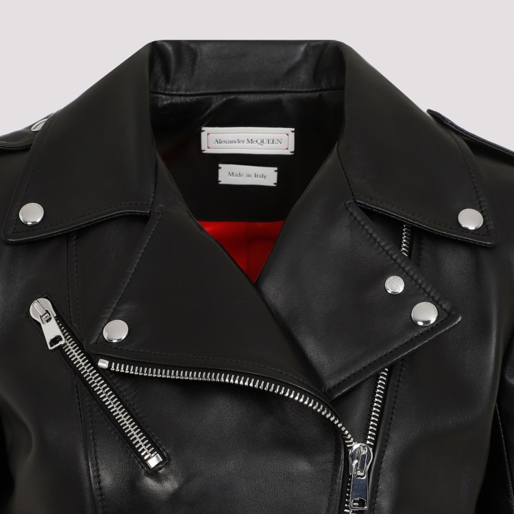 Shop Alexander Mcqueen Cropped Biker Jacket In Black