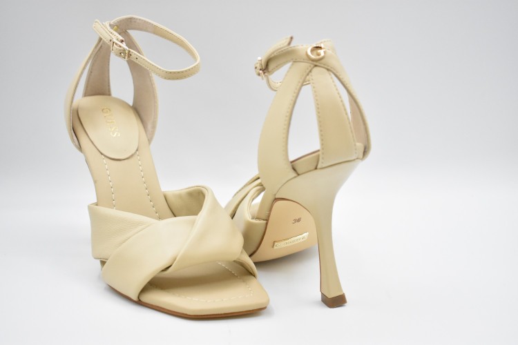 Shop Guess Hyson Leather Sandals In Neutrals