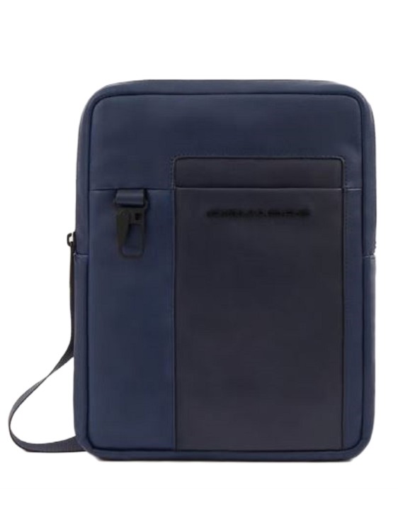 Piquadro Blue Leather Shoulder Bag In Black