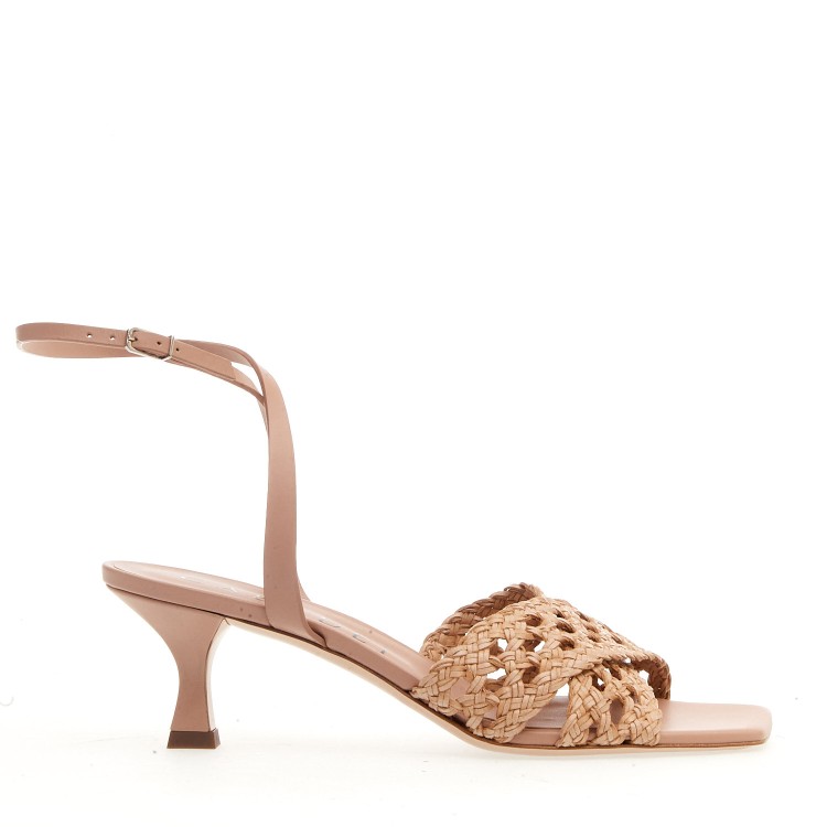 Casadei Nude Woven Leather Sandal With 50mm Heel In Gold