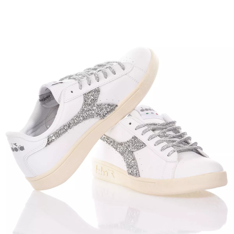 Shop Diadora White/silver Leather Sneakers