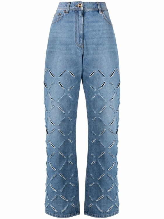 Shop Versace Blue Slashed Denim Pants
