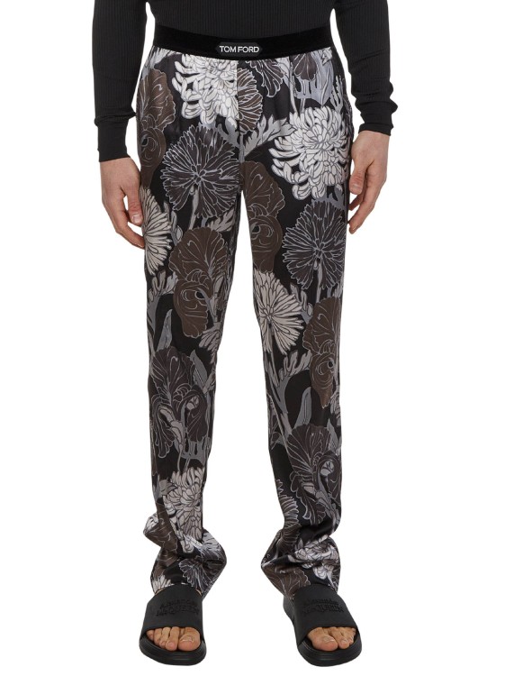 Shop Tom Ford Foral Gray Silk Satin Pajama Pants In Grey