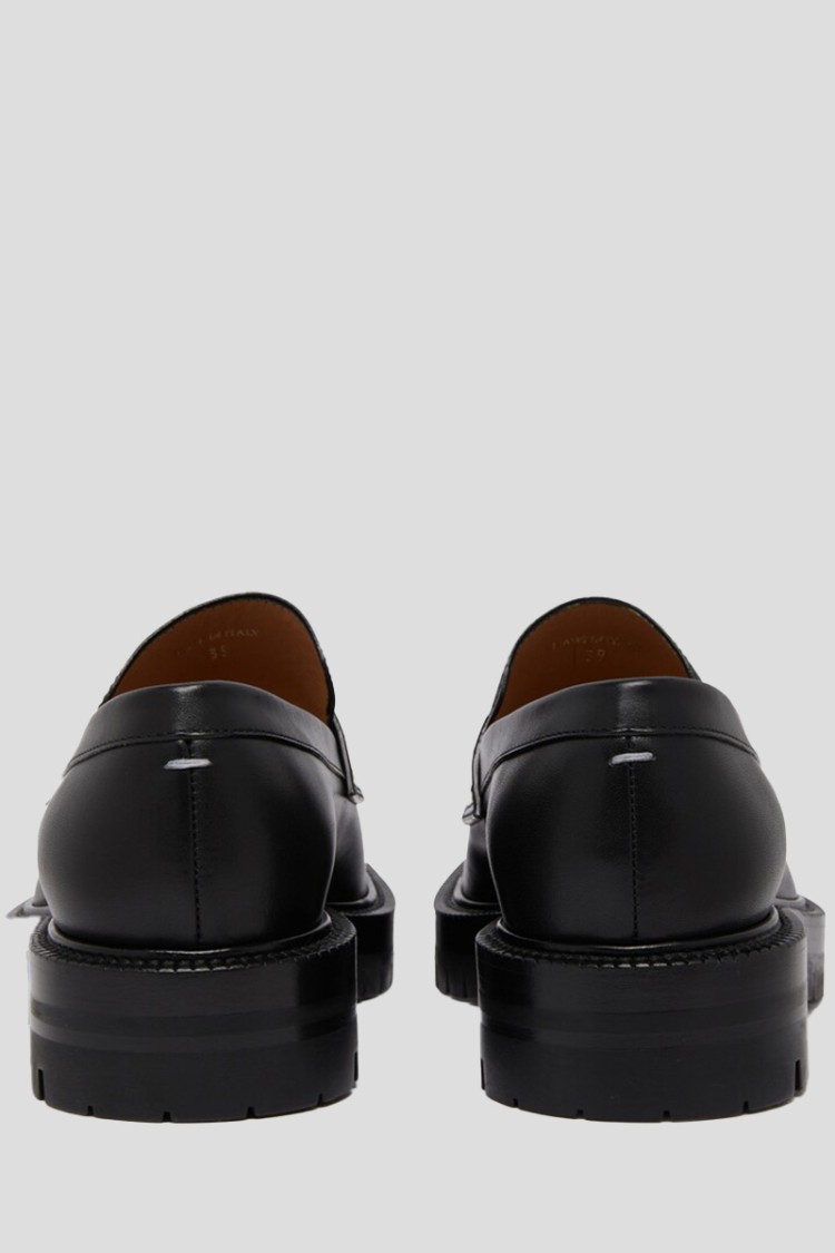 Maison Margiela Tabi County Split-toe Distressed Textured-leather Penny Loafers In Black