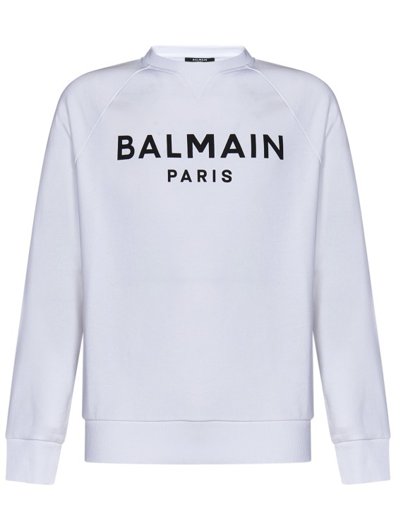 Shop Balmain White Organic Cotton Crewneck Sweatshirt