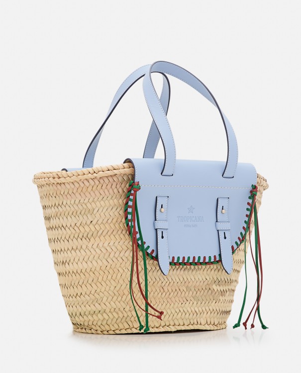 Shop Cuba Lab Tropicana Straw And Leather Tote Bag In Blue