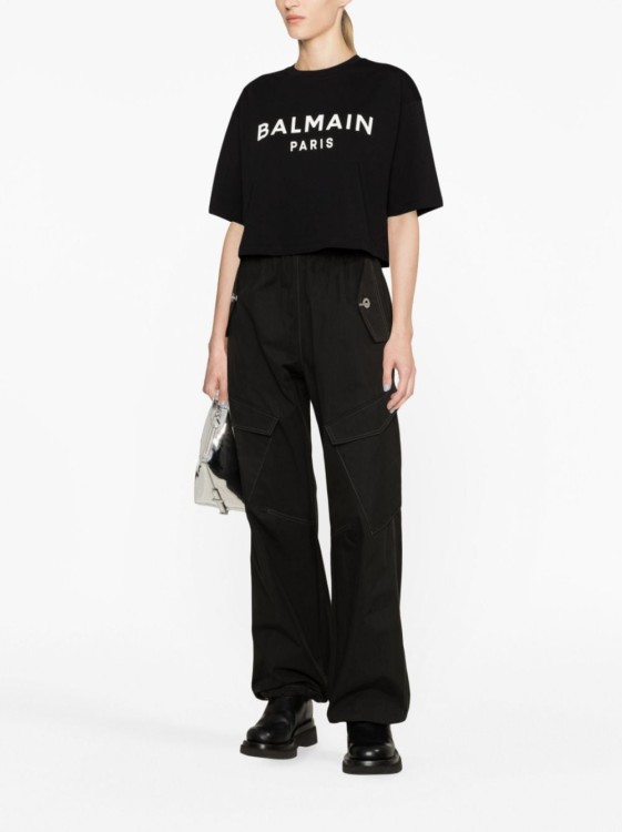 Shop Balmain Logo-print Cropped T-shirt In Black
