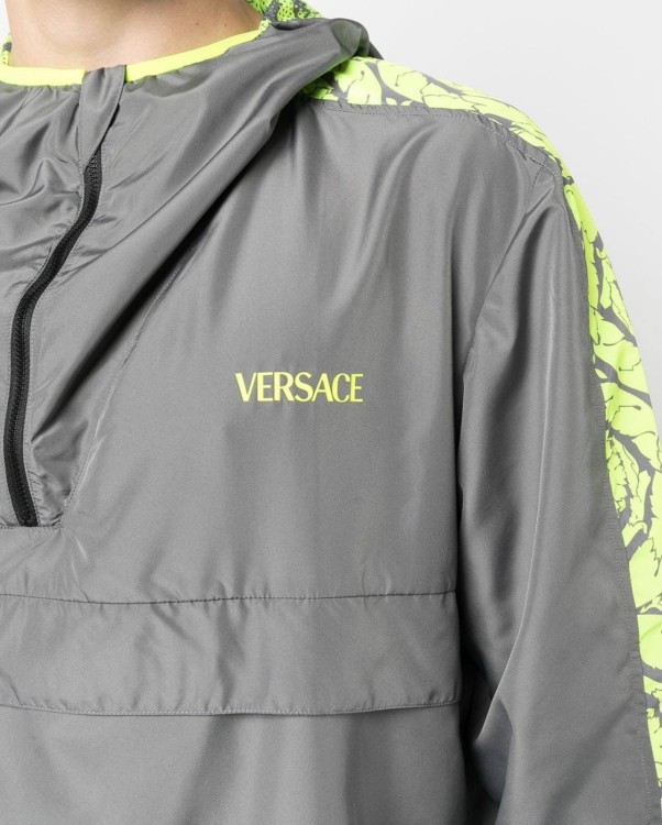 Shop Versace Barocco-trim Hooded Jacket In Grey