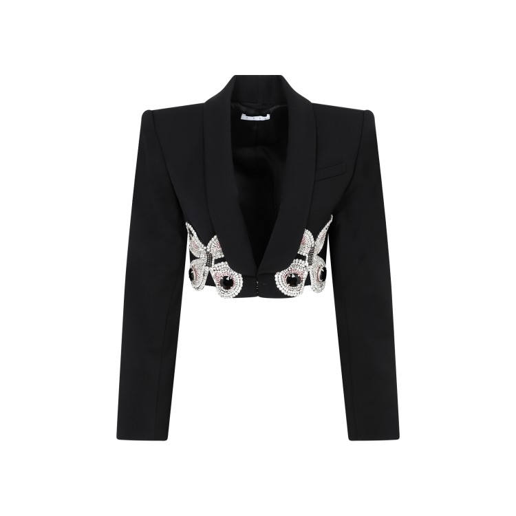 Shop Area Black Wool Embroidered Butterfly Cropped Blazer