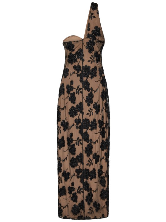 Shop Rotate Birger Christensen Asymmetric Black Tulle Midi Dress In Brown