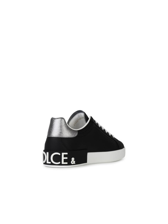 Dolce & Gabbana Portofino Sneakers In Black Leather With Silver Inserts In Black
