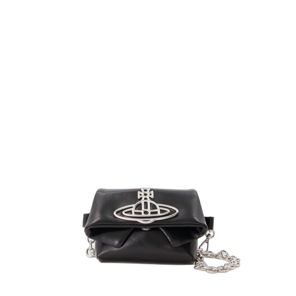 Vivienne Westwood Mini Courtney Black Leather Wallet On Chain For Women Ss24 In Black