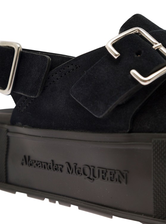 Shop Alexander Mcqueen Mount Slick' Black Close-toe Sandals With Platform And Logo Engraved In Leather